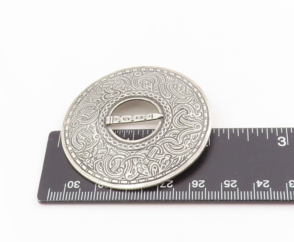925 Sterling Silver Vintage Brooch SE SNORRE NORWAY Etched Disc Pin  BP12009