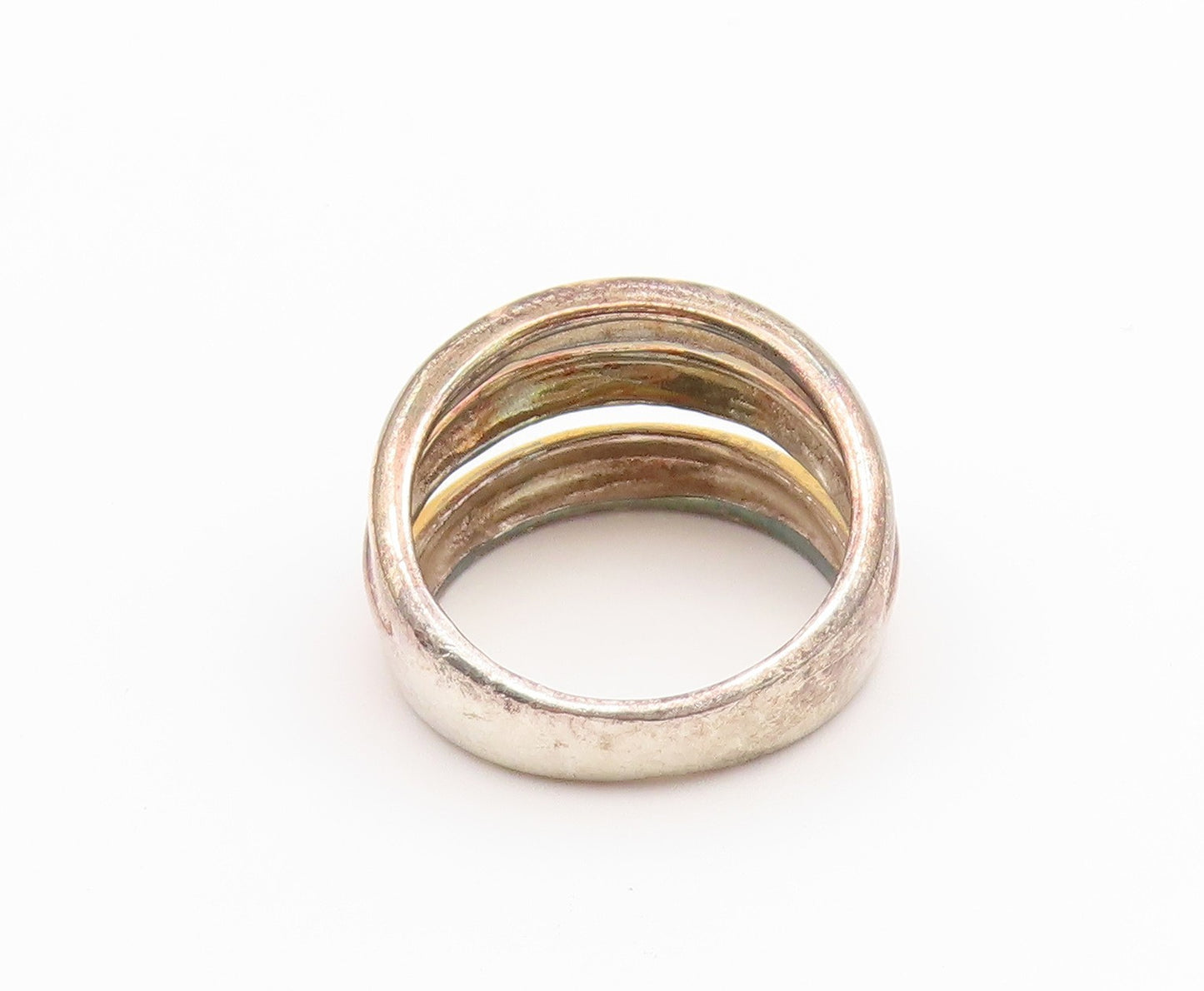 925 Sterling Silver Vintage Ring Multi Tone Interlocking Band  Sz 8  RG36952