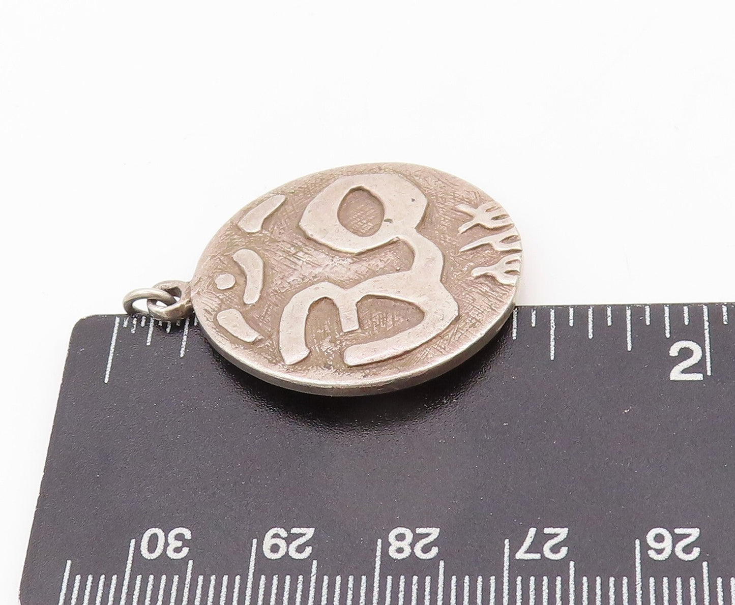 925 Sterling Silver Vintage Pendant Religious Brutalist Carved Om  PT23913
