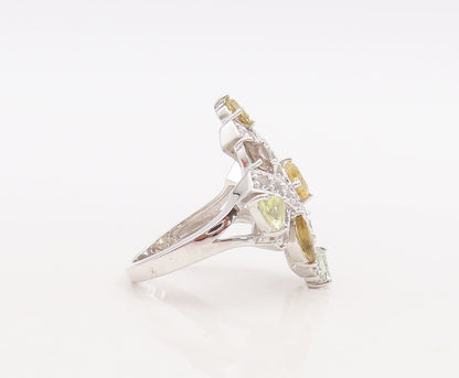 925 Sterling Silver Vintage Ring Checks Cutout Gemstones & CZ Inlay Sz 7 RG29833