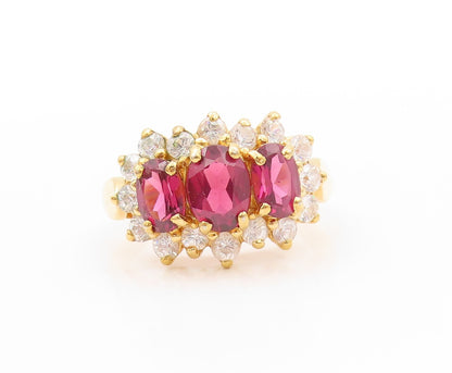 925 Sterling Silver Vintage Ring Gold Plated Oval Pink & White CZ  Sz 8  RG32561