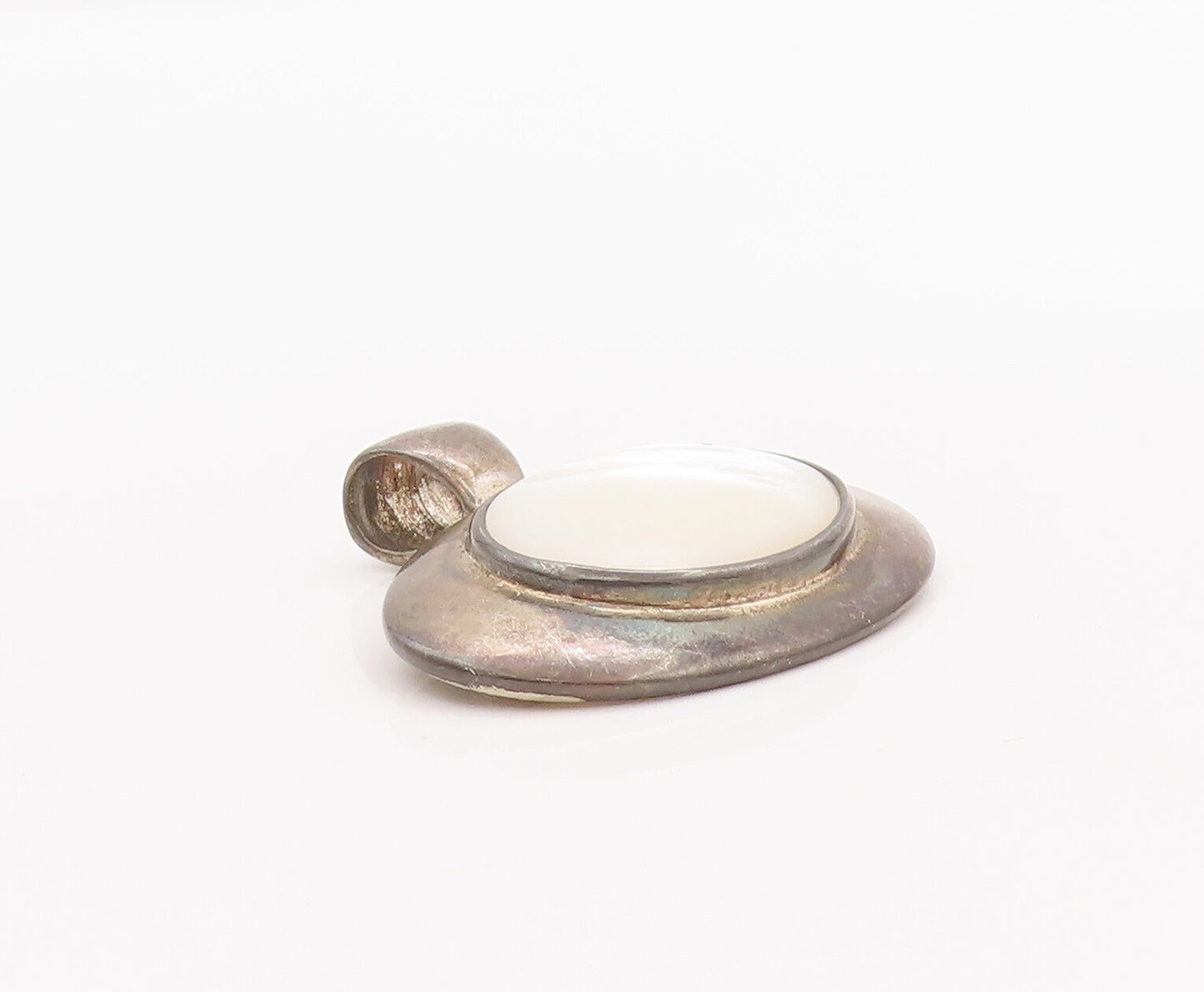 925 Sterling Silver Vintage Pendant ESPO SIG Solid Oval Mother Of Pearls PT23005