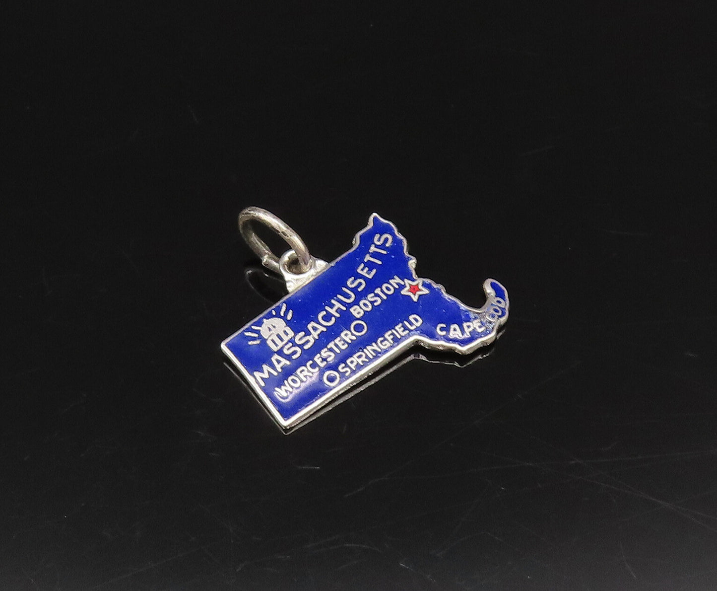 925 Sterling Silver Vintage Enamel Massachusetts State Souvenir Pendant PT21631