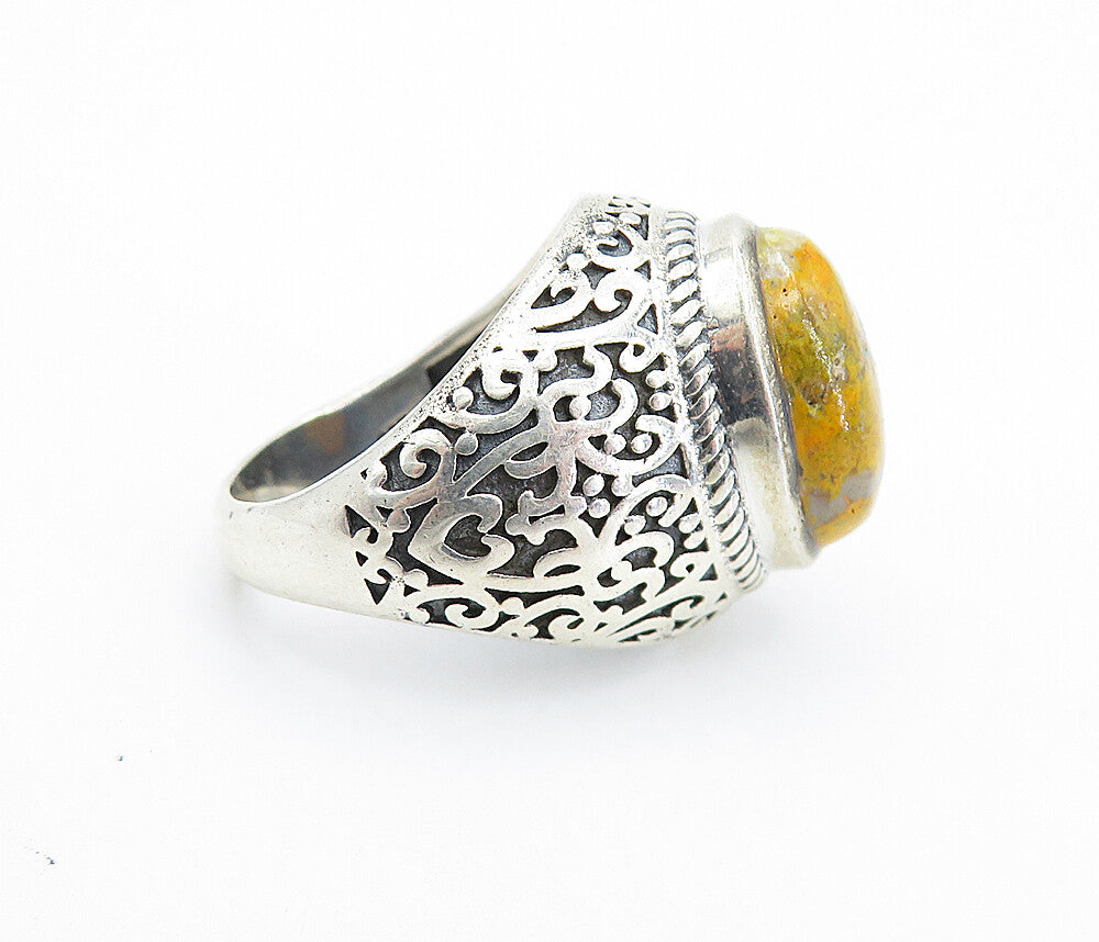 925 Sterling Silver  Vintage Orange Jasper Swirl Cocktail Ring Sz 6.5  RG7241
