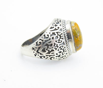 925 Sterling Silver  Vintage Orange Jasper Swirl Cocktail Ring Sz 6.5  RG7241