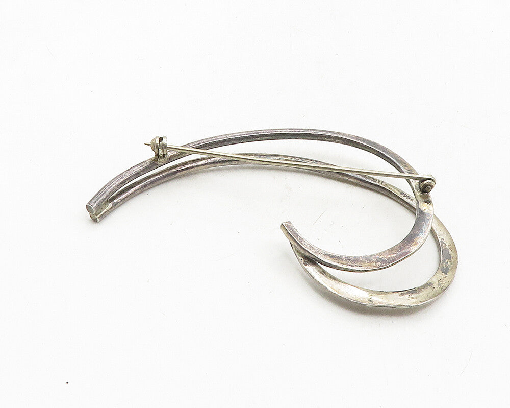 MEXICO 925 Sterling Silver  Vintage Dark Tone Swirl Design Brooch Pin  BP4115