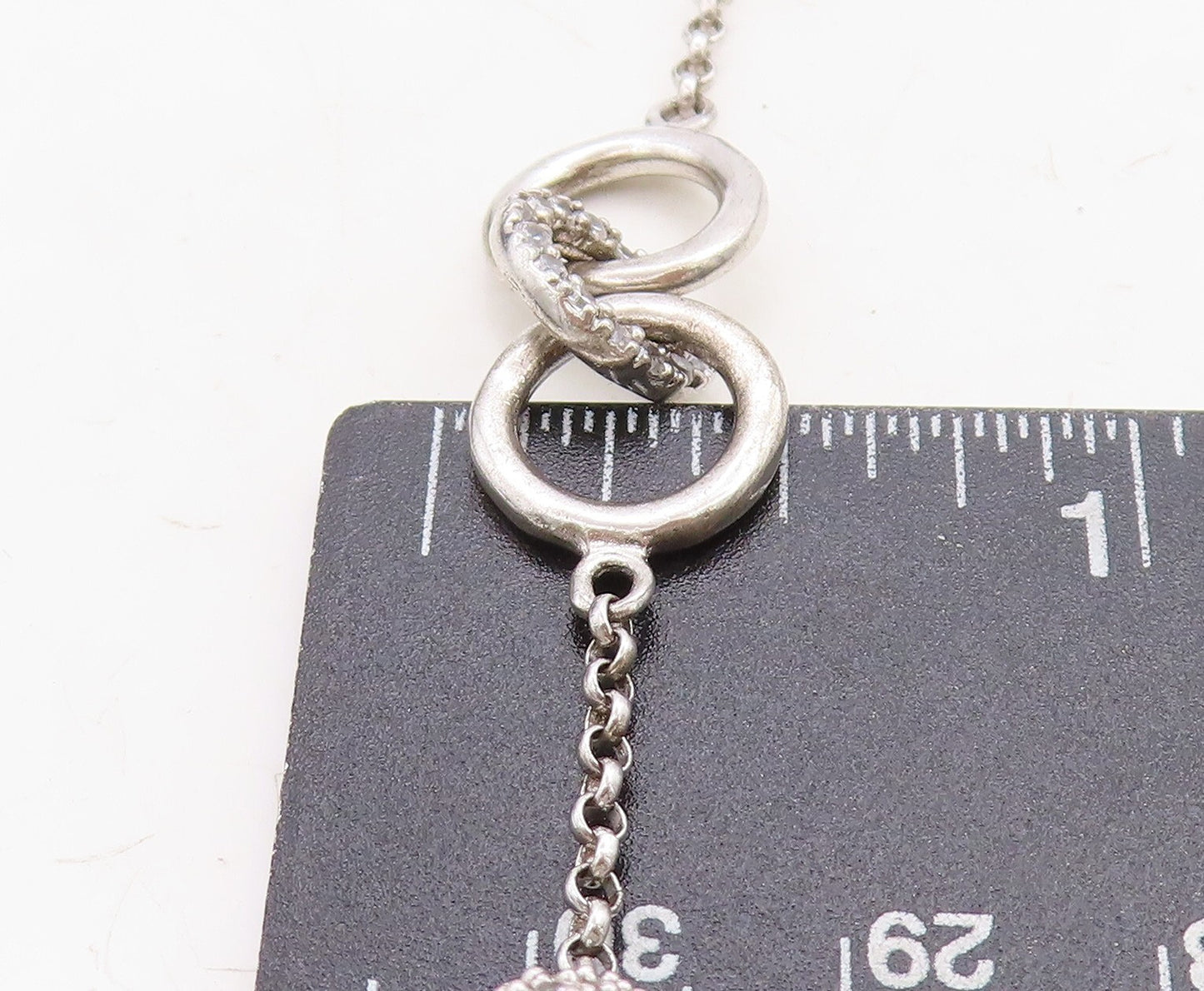 925 Sterling Silver  Shiny Topaz Encrusted Round Link Chain Necklace  NE2257
