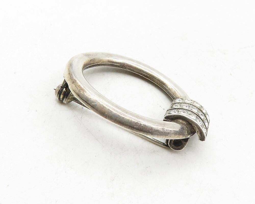 925 Sterling Silver  Vintage Cubic Zirconia Open Circle Brooch Pin  BP3605