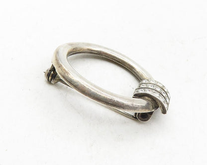 925 Sterling Silver  Vintage Cubic Zirconia Open Circle Brooch Pin  BP3605