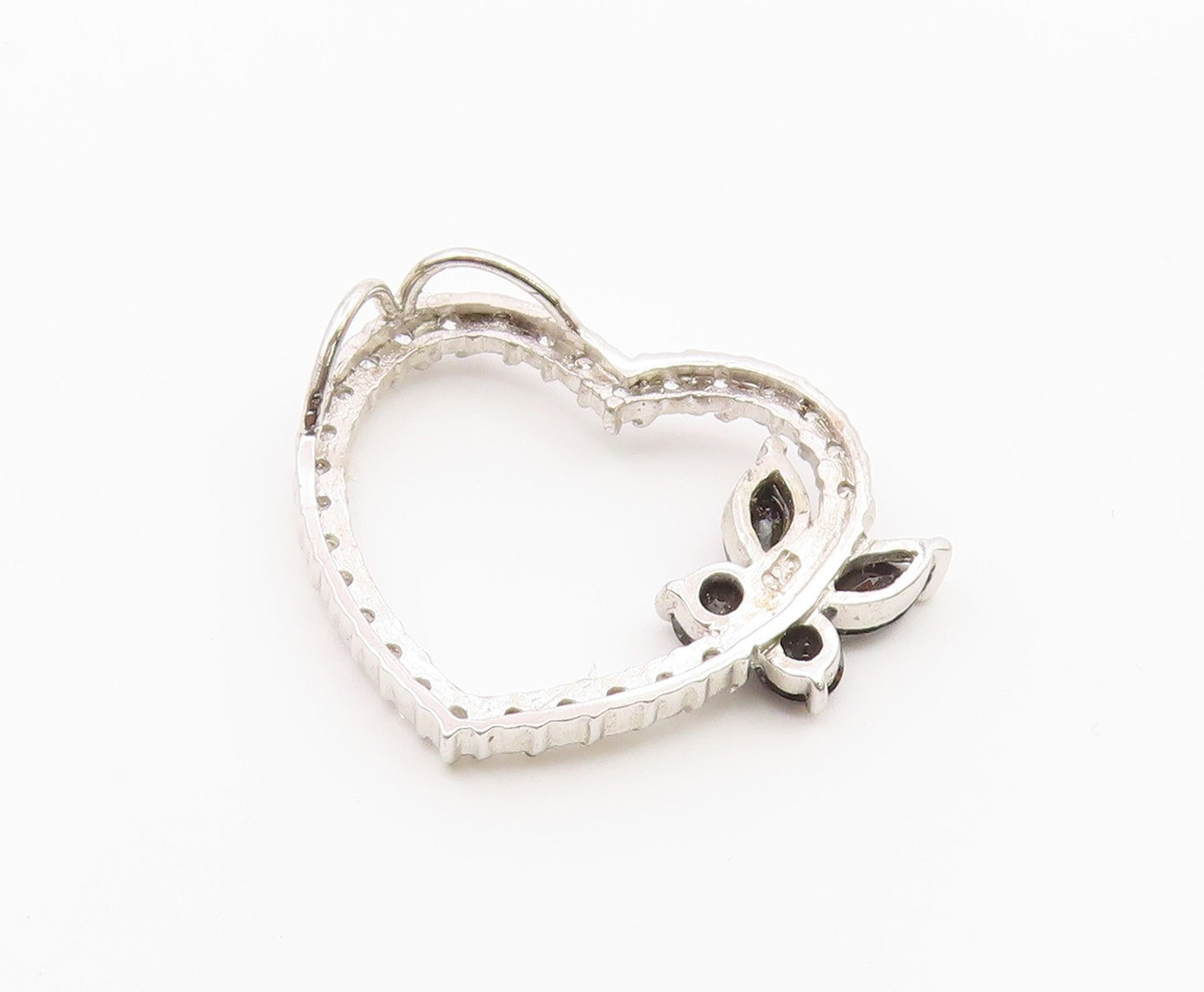 925 Silver  Vintage Cubic Zirconia & Sapphire Butterfly Heart Pendant  PT17083
