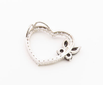 925 Silver  Vintage Cubic Zirconia & Sapphire Butterfly Heart Pendant  PT17083