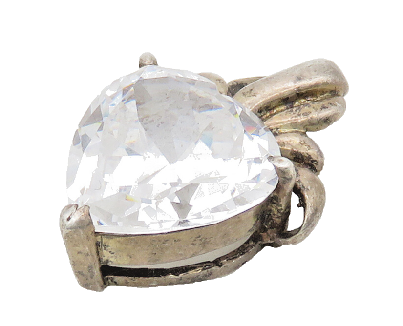 925 Sterling Silver  Vintage Cubic Zirconia Love Heart Ribbon Pendant  PT12936