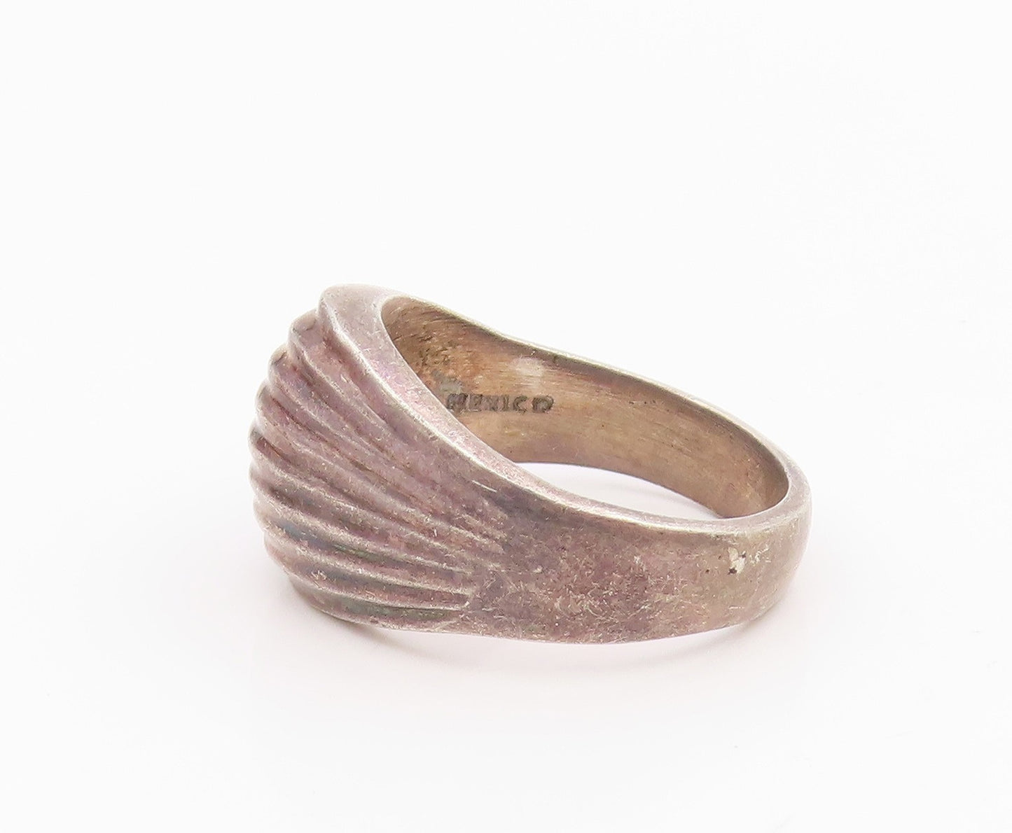 925 Sterling Silver Vintage Ring MEXICO Wavy Grooved Dome Band  Sz 8.5  RG34490