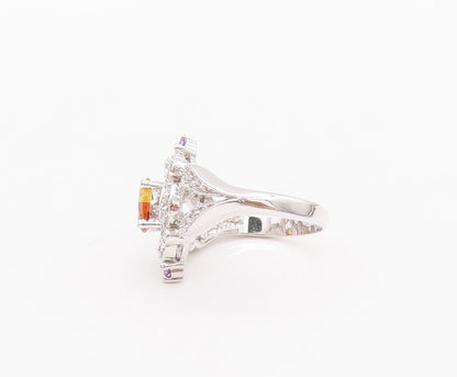 925 Sterling Silver Vintage Ring Cutout Carved Gemstone Flower  Sz 9.5  RG28297
