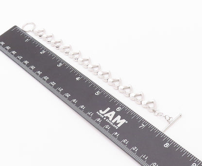 925 Sterling Silver Vintage Bracelet Linked Cutout Hearts Toggle Lock  BT11273