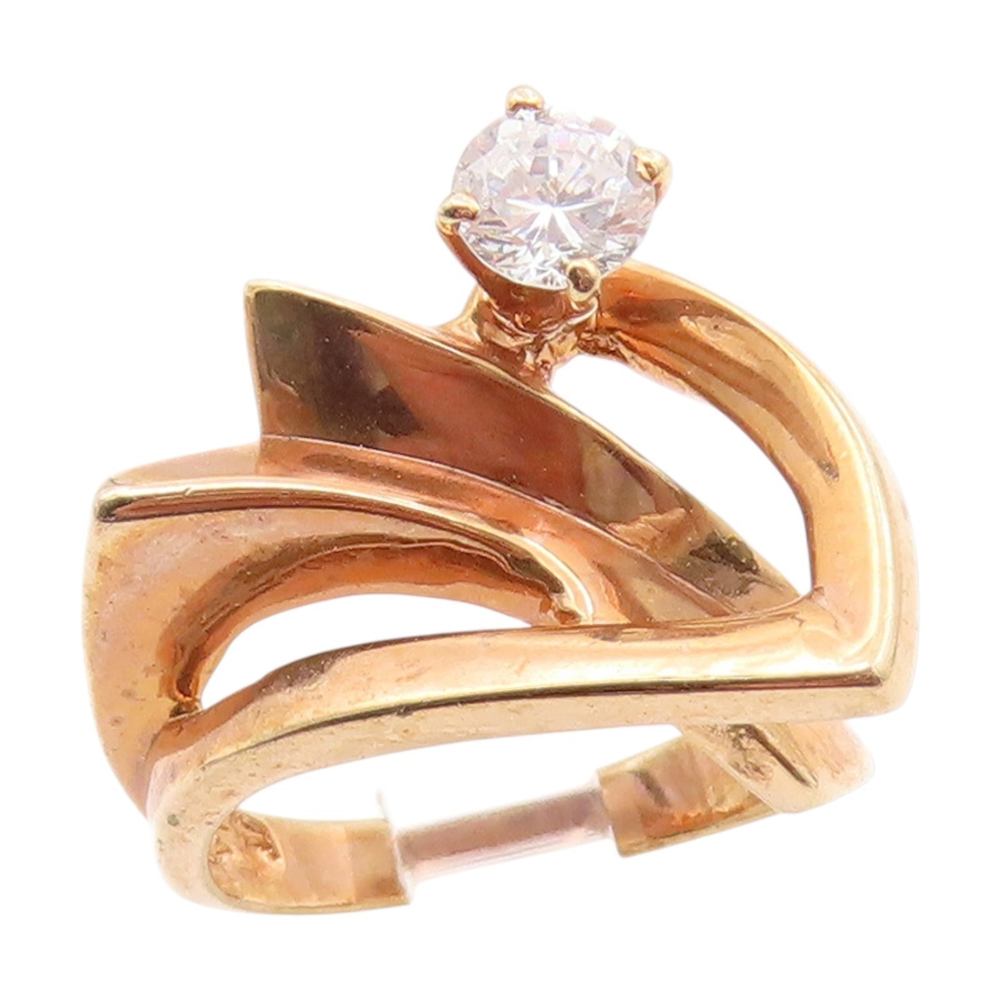 925 Sterling Silver Vintage Ring Gold Plated CZ Modernist Band  Sz 6.5  RG34546