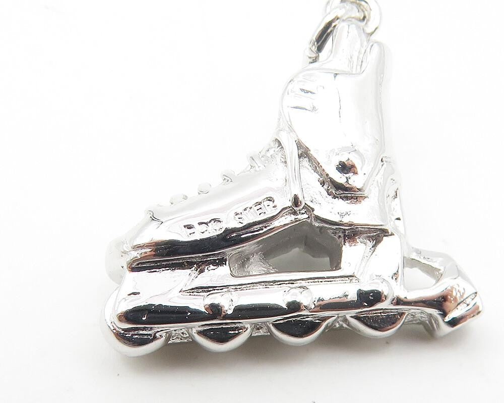 925 Sterling Silver  Vintage Shiny Rollerblade Skates Sports Pendant  PT9026