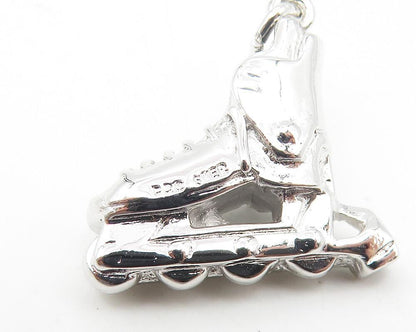 925 Sterling Silver  Vintage Shiny Rollerblade Skates Sports Pendant  PT9026