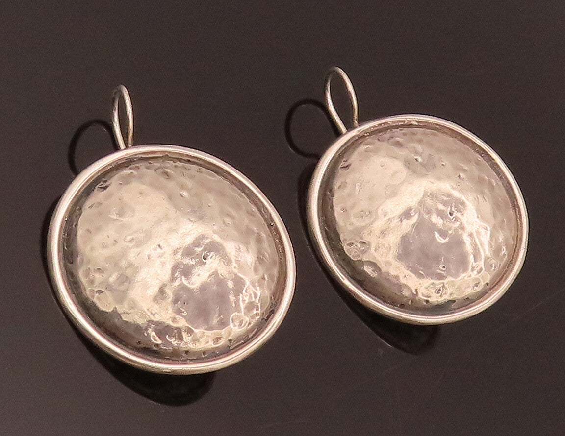 925 Sterling Silver  Vintage Designer Round Bulged Bordered Earrings EG12408