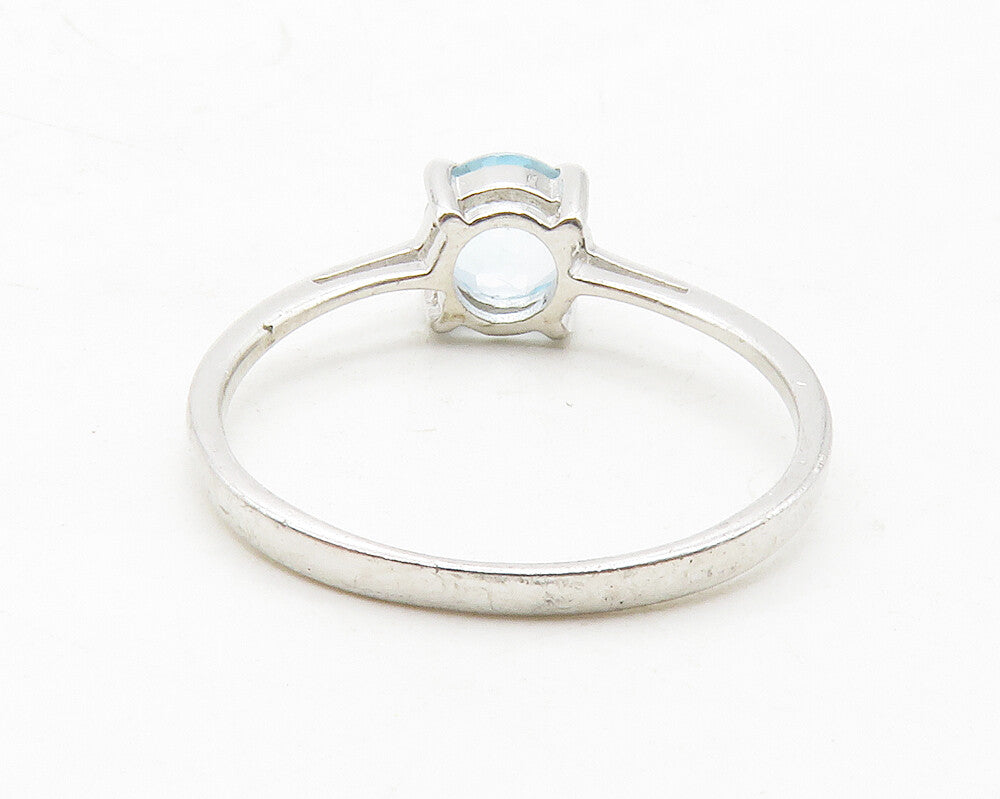 925 Sterling Silver  Prong Set Blue Topaz Shiny Solitaire Ring Sz 7  RG13572