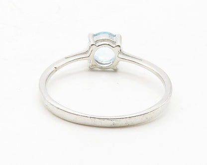 925 Sterling Silver  Prong Set Blue Topaz Shiny Solitaire Ring Sz 7  RG13572