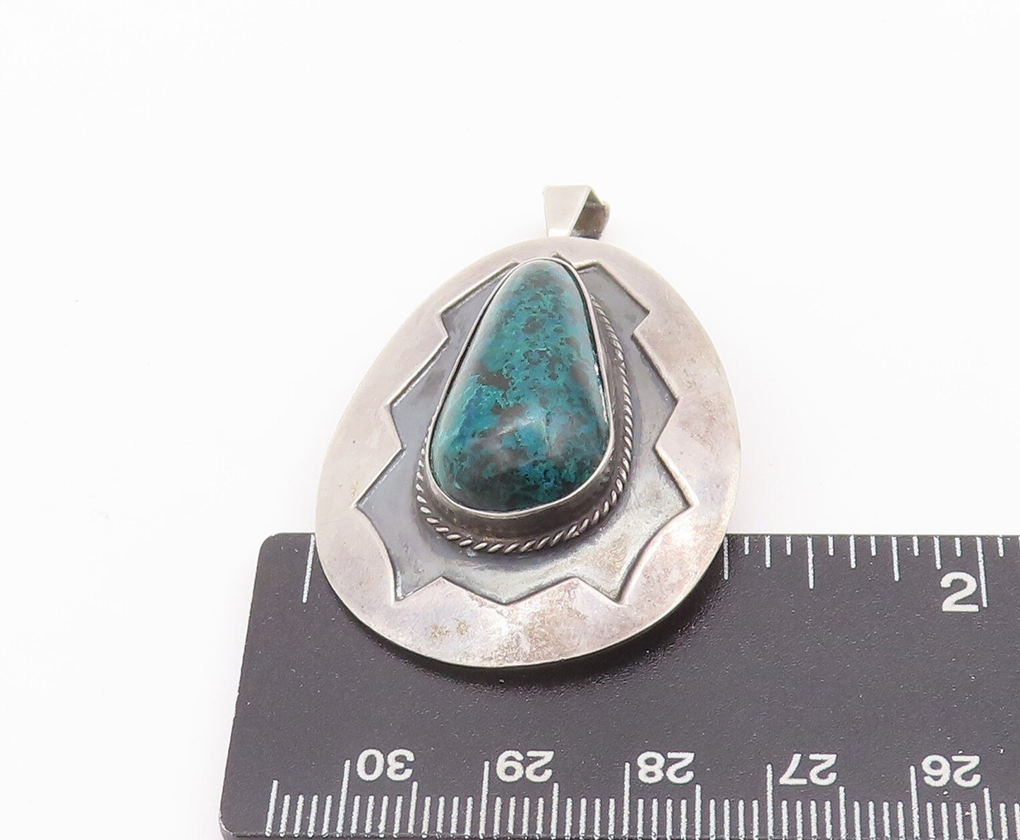 925 Sterling Silver Vintage Brooch Pin ISRAEL Turquoise Halo Rope Etched BP10684