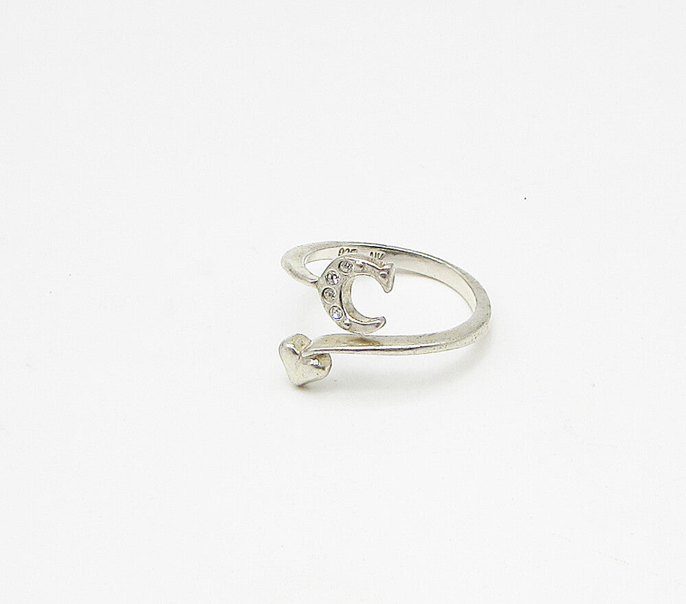 925 Silver  Cubic Zirconia C Initial Love Bypass Band Ring Sz 6.5  RG3128