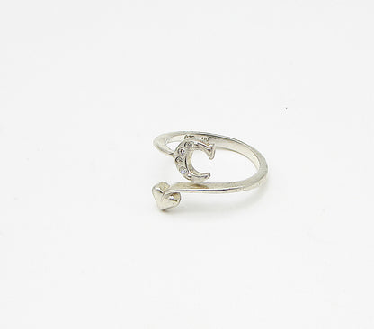 925 Silver  Cubic Zirconia C Initial Love Bypass Band Ring Sz 6.5  RG3128