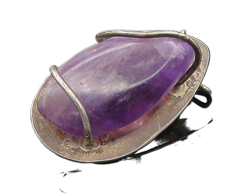DESIGNER 925 Sterling Silver  Vintage Amethyst Handwrought Brooch Pin  BP6391