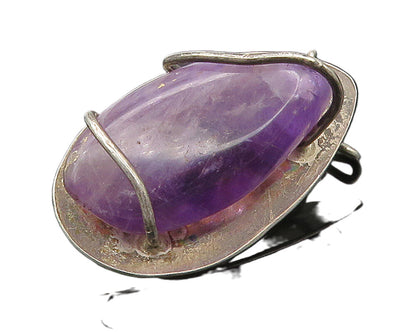 DESIGNER 925 Sterling Silver  Vintage Amethyst Handwrought Brooch Pin  BP6391