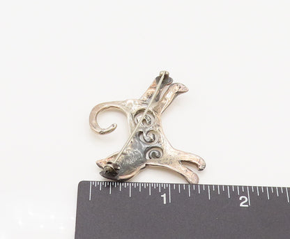 925 Sterling Silver  Vintage Open Spirals Kitty Cat Brooch Pin  BP10156