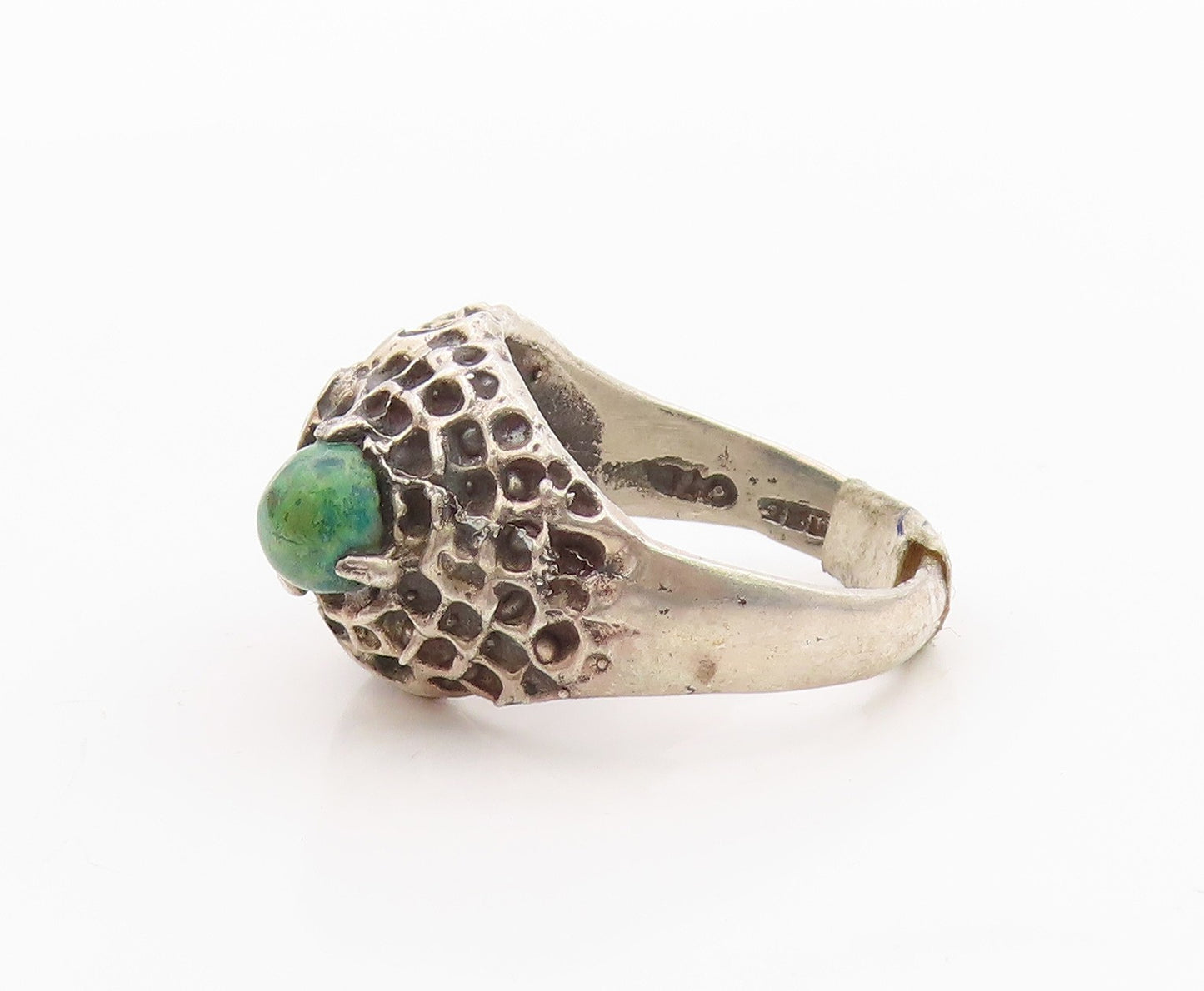 925 Sterling Silver Vintage Ring Cabochon Turquoise Eyed Owl Design Sz 9 RG33283
