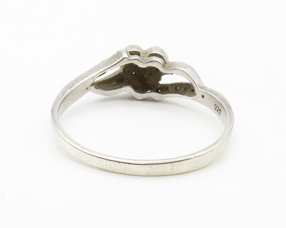 925 Sterling Silver  Vintage Genuine Diamonds Heart Band Ring Sz 8  RG13366