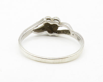 925 Sterling Silver  Vintage Genuine Diamonds Heart Band Ring Sz 8  RG13366