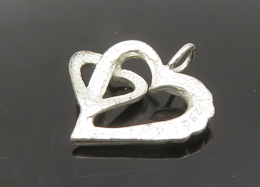 925 Sterling Silver  Vintage Shiny Diamond Cut Love Hearts Pendant  PT17286