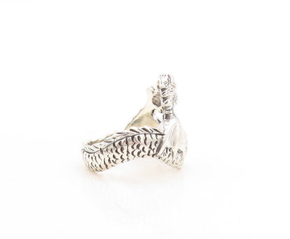 925 Sterling Silver Vintage Ring Dark Tone Solid Dragon Carved  Sz 6  RG31592