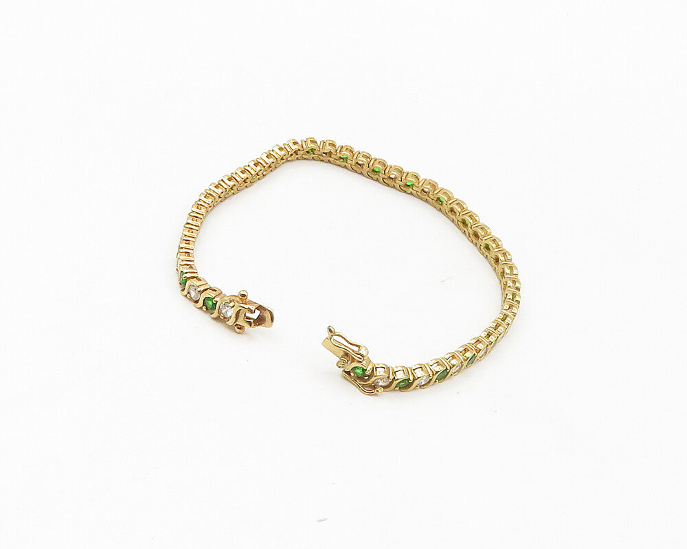 925 Sterling Silver  White & Green Topaz Gold Plated Chain Bracelet  BT6854