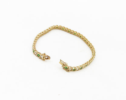 925 Sterling Silver  White & Green Topaz Gold Plated Chain Bracelet  BT6854