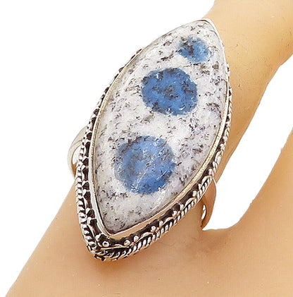 925 Sterling Silver  Dendrite Agate Pointed Oval Cocktail Ring Sz 9  RG8197