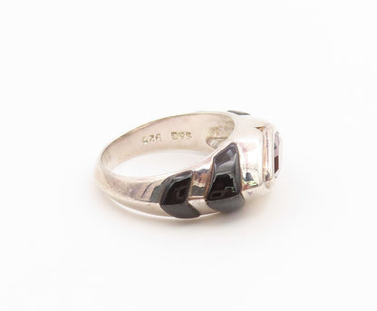 925 Sterling Silver Vintage Ring Marquise Cut Amethyst & Onyx Band Sz 5 RG36661