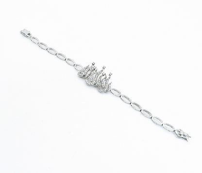 925 Sterling Silver  Sparkling Cubic Zirconia Oval Link Chain Bracelet  BT2372