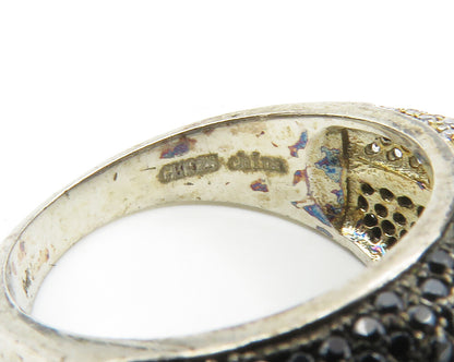 925 Sterling Silver  Vintage Hematite & Topaz Dome Band Ring Sz 6  RG14172