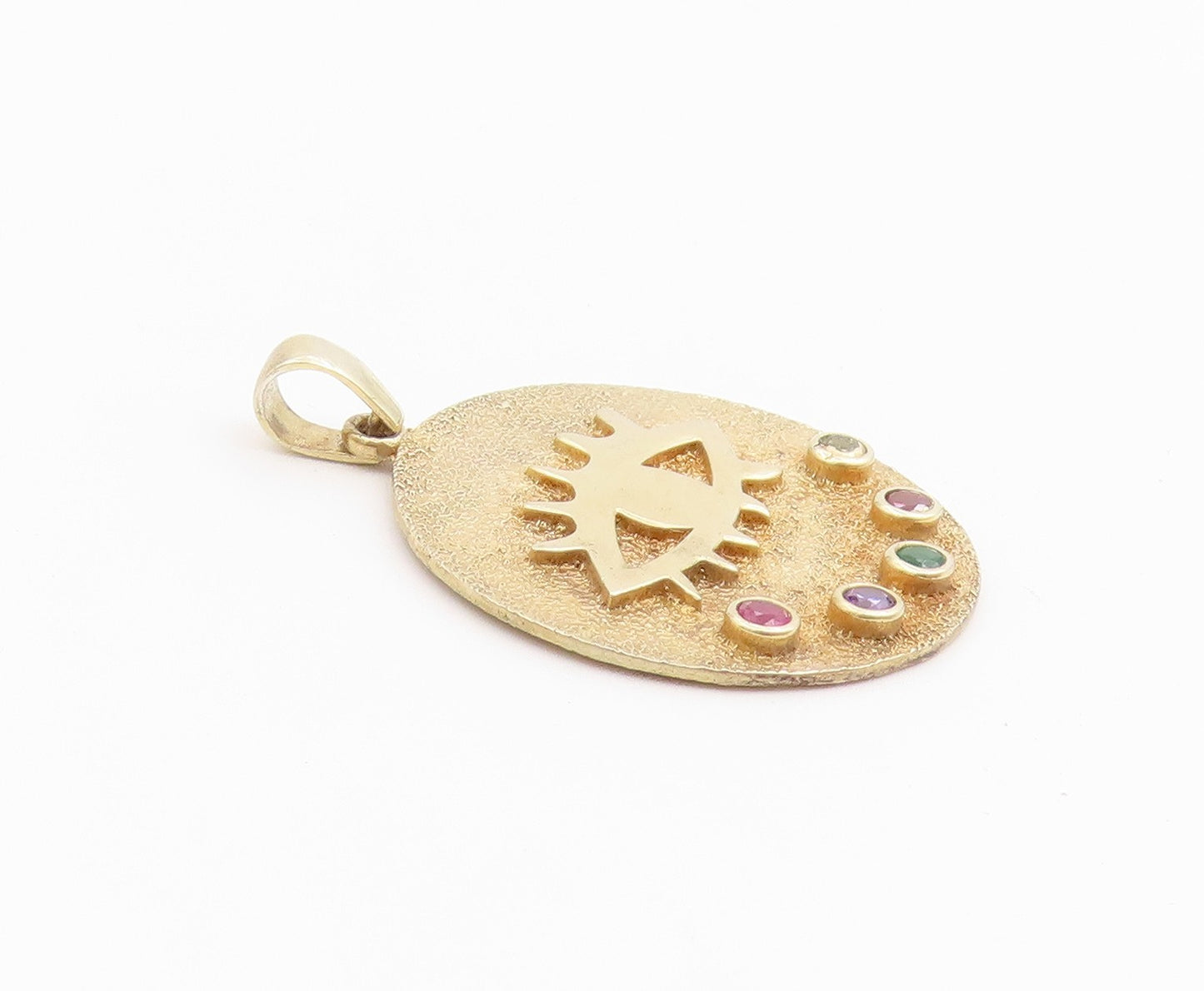 925 Sterling Silver Vintage Pendant Gold Plated CZ Evil Eye Medallion  PT26499
