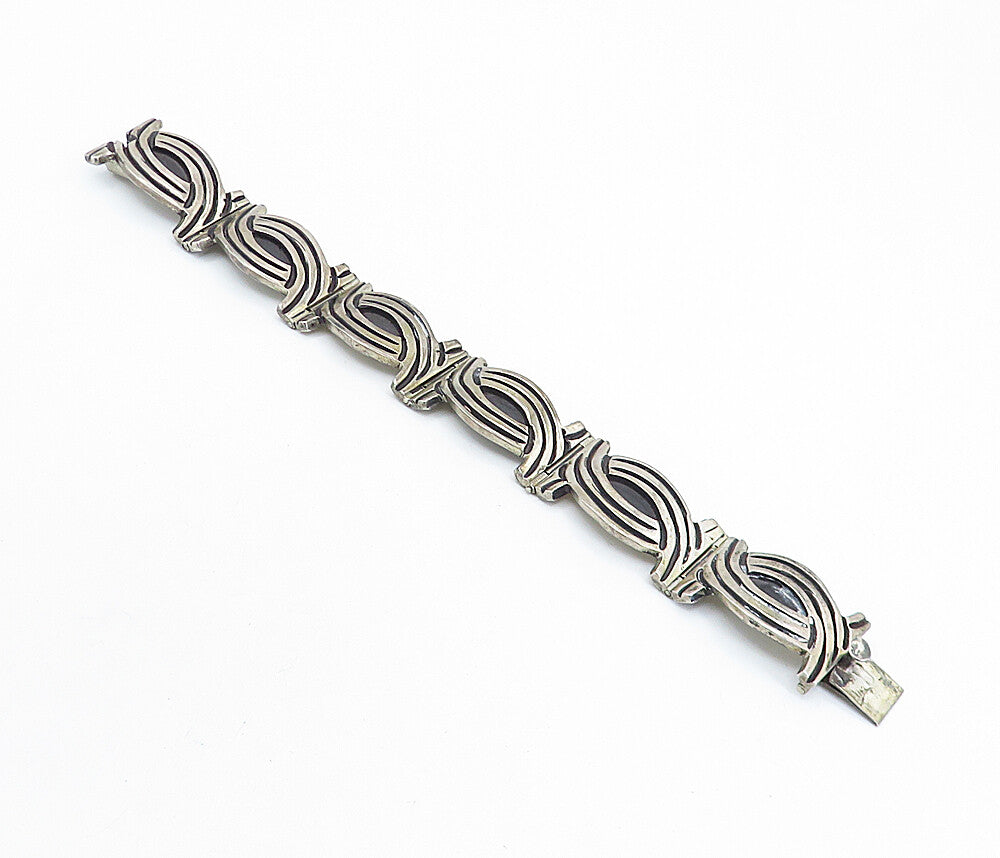 JJA MEXICO 925 Silver  Vintage Dark Tone Swirl Hinge Chain Bracelet  BT3028