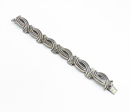 JJA MEXICO 925 Silver  Vintage Dark Tone Swirl Hinge Chain Bracelet  BT3028