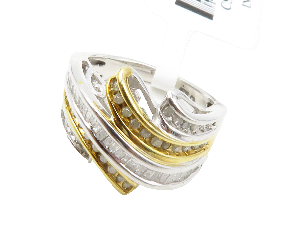 925 Sterling Silver   Genuine Diamonds Two Tone Bypass Band Ring Sz 5  RG13401
