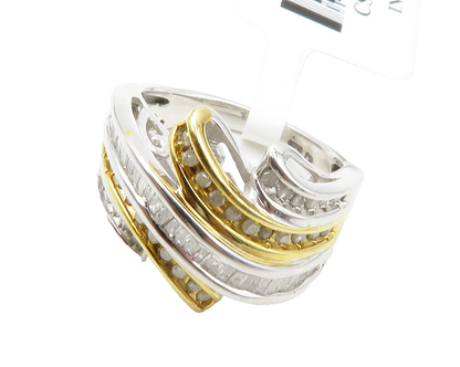 925 Sterling Silver   Genuine Diamonds Two Tone Bypass Band Ring Sz 5  RG13401