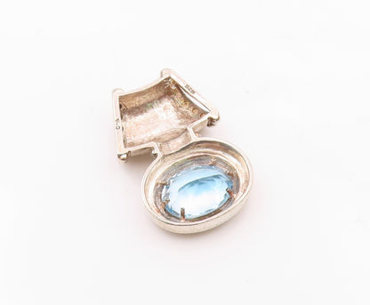 925 Sterling Silver  Vintage Fancy Blue Topaz Beaded Bail Pendant  PT21033