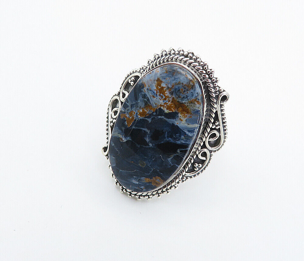 925 Sterling Silver  Cabochon Cut Sodalite Swirl Cocktail Ring Sz 8.5  RG8315