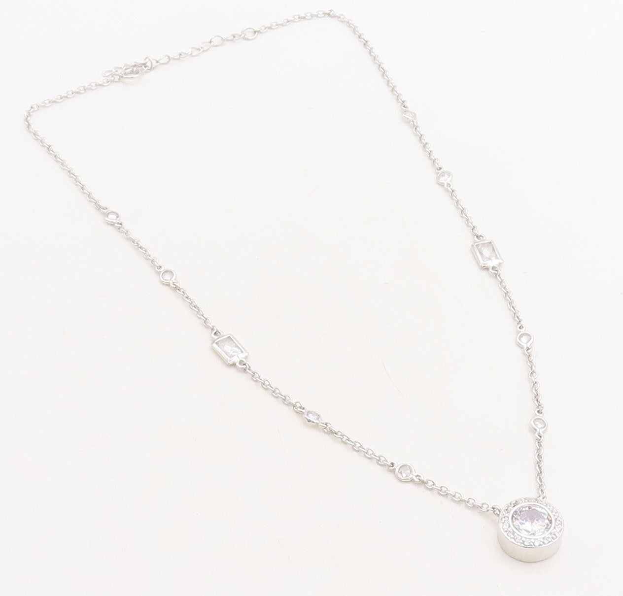 925 Sterling Silver Shiny Multi Shape Cubic Zirconia Chain Necklace NE1307